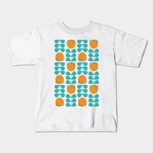 Retro Geometric Floral Pattern 1 in Teal and Orange Kids T-Shirt